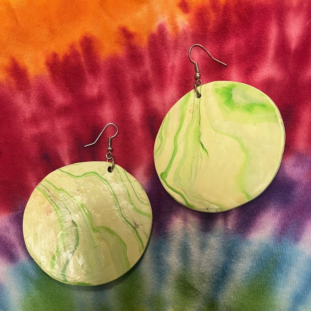 Impactful Round Mint & Cream Colored Rare Boho One of a Kind Handmade Earrings